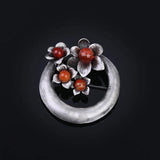 Vintage Red Stone Flower Brooch Pin Round Circle Brooches