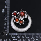 Vintage Red Stone Flower Brooch Pin Round Circle Brooches