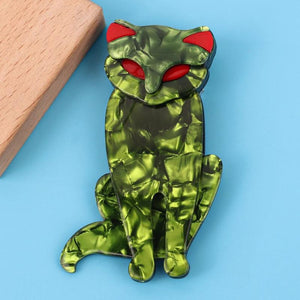 Green Cat Acrylic Brooch Pins Resin Animal Badges Jewelry