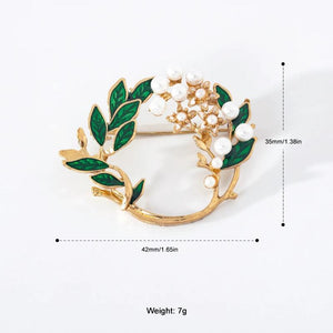 Vintage Flower Brooches Pearl Green Leaves Round Brooches YT048