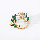 Vintage Flower Brooches Pearl Green Leaves Round Brooches YT048