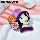 Stylish Girl in a Hat Brooches Acrylic Material Party Accessory