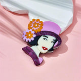 Stylish Girl in a Hat Brooches Acrylic Material Party Accessory