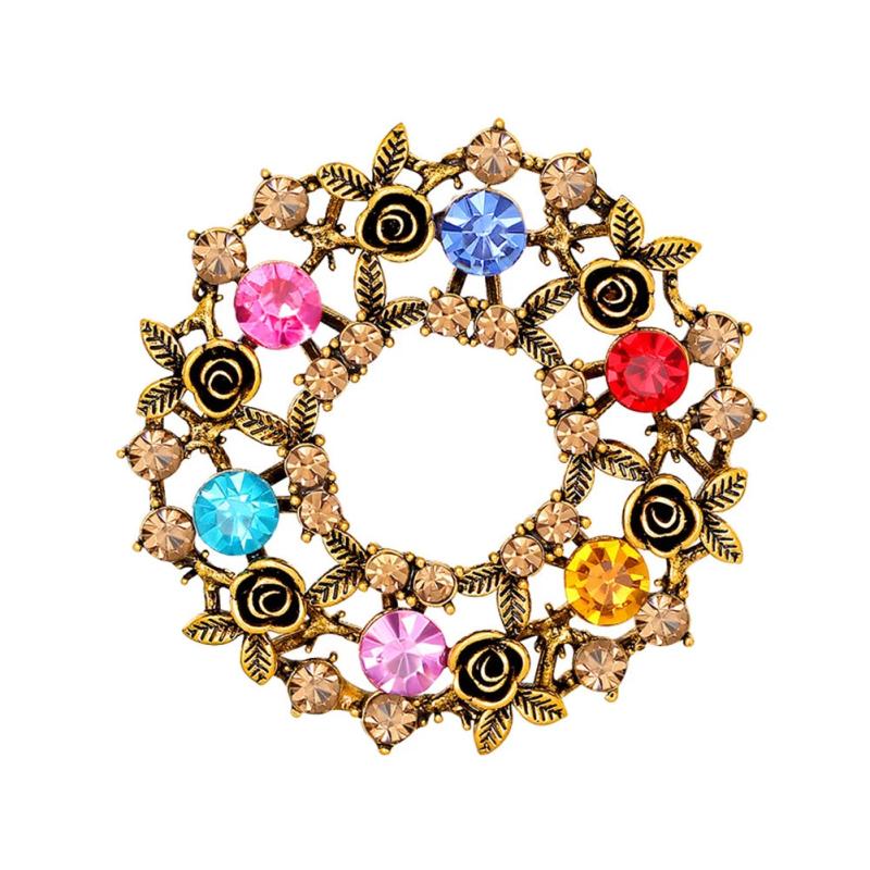 Colorful Wreath Brooch Christmas Jewelry Metal Lapel Pins for Women