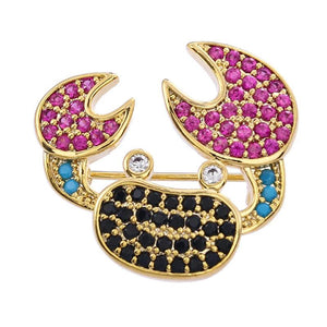 Pink Cubic Zircon Crab Brooch Pin High Animal Marine Life Brooches