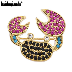 Pink Cubic Zircon Crab Brooch Pin High Animal Marine Life Brooches