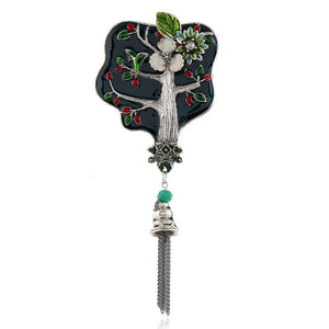 Enamel Fan Brooch Vintage Tassel Scarf Pin