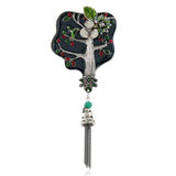 Enamel Fan Brooch Vintage Tassel Scarf Pin