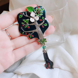 Enamel Fan Brooch Vintage Tassel Scarf Pin