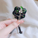 Enamel Fan Brooch Vintage Tassel Scarf Pin