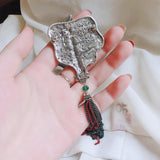 Enamel Fan Brooch Vintage Tassel Scarf Pin