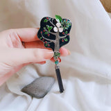 Enamel Fan Brooch Vintage Tassel Scarf Pin