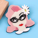 Acrylic Flower Glasses Lady Lapel Pins Brooches