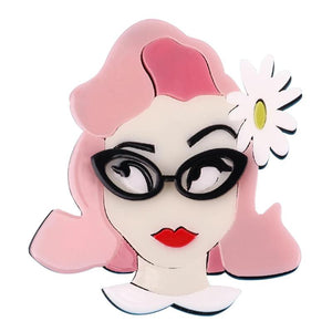 Acrylic Flower Glasses Lady Lapel Pins Brooches