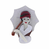 Acrylic Lady Figure Umbrella Brooch Pin Party Jewelry
