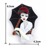 Acrylic Lady Figure Umbrella Brooch Pin Party Jewelry