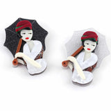 Acrylic Lady Figure Umbrella Brooch Pin Party Jewelry
