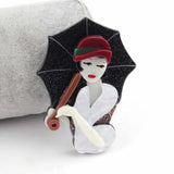 Acrylic Lady Figure Umbrella Brooch Pin Party Jewelry