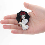 Acrylic Lady Figure Umbrella Brooch Pin Party Jewelry