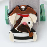 FishSheep Pirate Dog Acrylic Broochs For Women Resin Animal Safety Pins