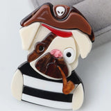 FishSheep Pirate Dog Acrylic Broochs For Women Resin Animal Safety Pins
