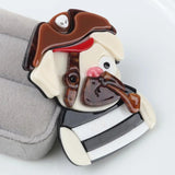 FishSheep Pirate Dog Acrylic Broochs For Women Resin Animal Safety Pins