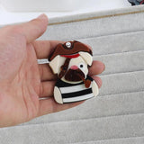 FishSheep Pirate Dog Acrylic Broochs For Women Resin Animal Safety Pins