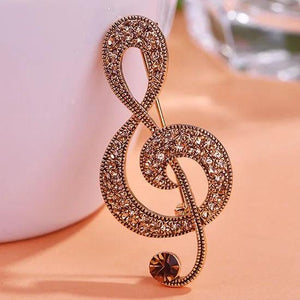 Vintage Music Note Brooch Antique Silver Crystal Women Jewelry