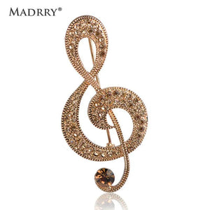 Vintage Music Note Brooch Antique Silver Crystal Women Jewelry