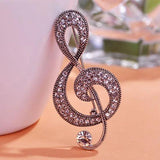 Vintage Music Note Brooch Antique Silver Crystal Women Jewelry