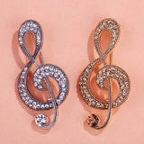 Vintage Music Note Brooch Antique Silver Crystal Women Jewelry