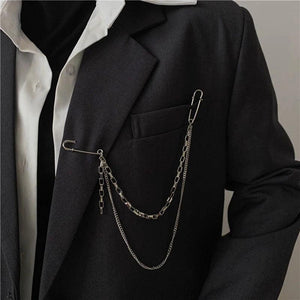 Punk Pendant Double Pin Clip Chain Brooch Japan Korea Metal Chest Chain Brooch