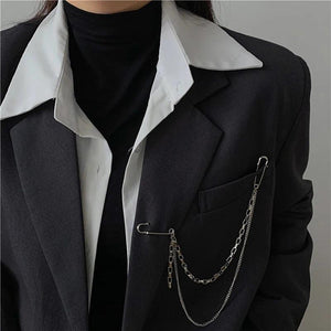 Punk Pendant Double Pin Clip Chain Brooch Japan Korea Metal Chest Chain Brooch