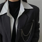 Punk Pendant Double Pin Clip Chain Brooch Japan Korea Metal Chest Chain Brooch
