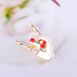Hand Shape Red Enamel Pin Brooch for Women Men Children