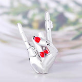 Hand Shape Red Enamel Pin Brooch for Women Men Children