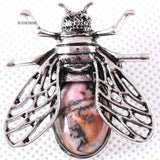 Cicada Brooch Natural Stone Pink Rhodonite Bead Pendant Gift
