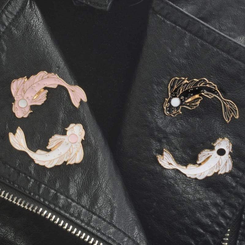 4pcs Koi Pin Set Black/White/Pink Lapel Pins Brooches Badges Accessories