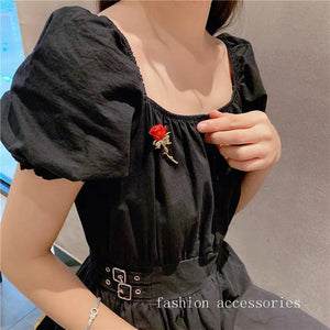 Red Rose Flower Brooch Pin for Women Christmas