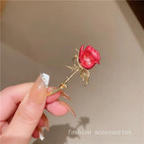 Red Rose Flower Brooch Pin for Women Christmas