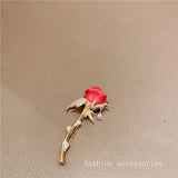 Red Rose Flower Brooch Pin for Women Christmas