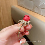Red Rose Flower Brooch Pin for Women Christmas