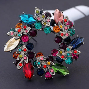 Colorful Rhinestone Brooch Vintage Flower Bridal Jewelry