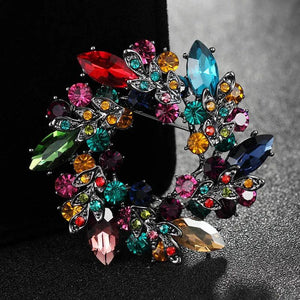 Colorful Rhinestone Brooch Vintage Flower Bridal Jewelry