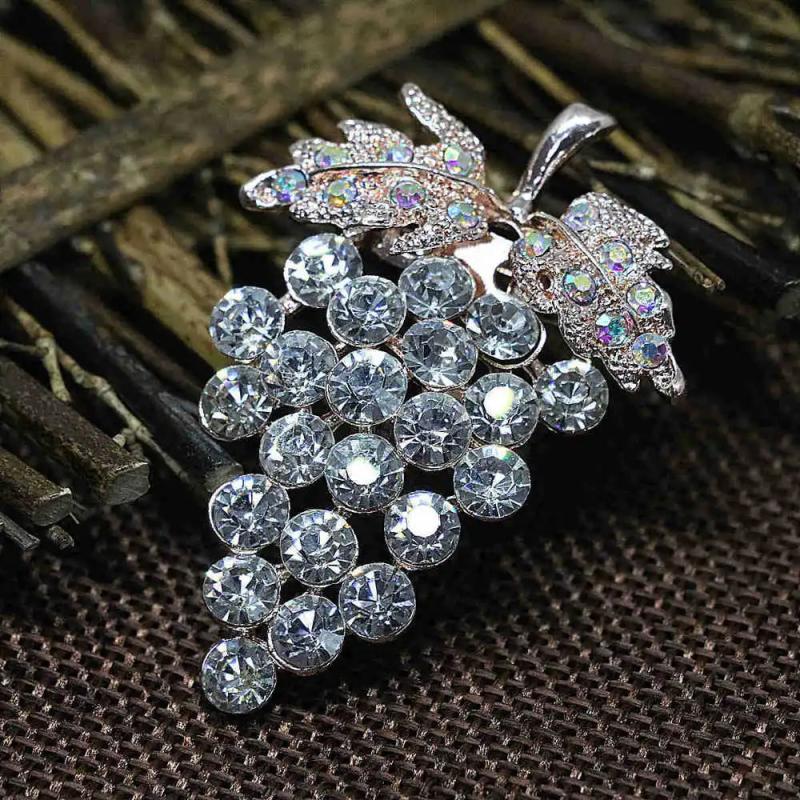 Multicolor Rhinestone Grape Brooch Pin Rose Gold Crystal Jewelry