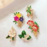 Vintage Flower Poppy Drop Glaze Enamel Pearl Brooch