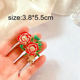 Vintage Flower Poppy Drop Glaze Enamel Pearl Brooch