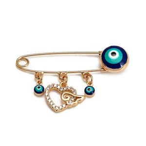 Evil Eye Brooch Pin Zircon Heart Fatima Hand Charm Women Girls Men Jewelry