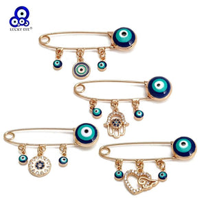 Evil Eye Brooch Pin Zircon Heart Fatima Hand Charm Women Girls Men Jewelry