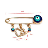 Evil Eye Brooch Pin Zircon Heart Fatima Hand Charm Women Girls Men Jewelry